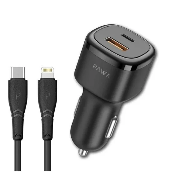 Pawa Solid Car Charger Pd 48W+ Qc With Type C To Lightning To Cable